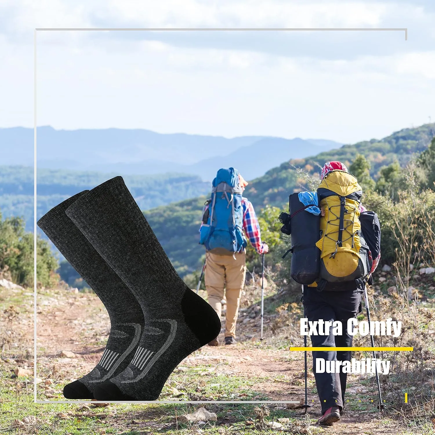 SOX TOWN Men's Merino Wool Cushion Crew Socks for Outdoor Hiking Hike Trail Performance Moisture Wicking Lightweight Summer
