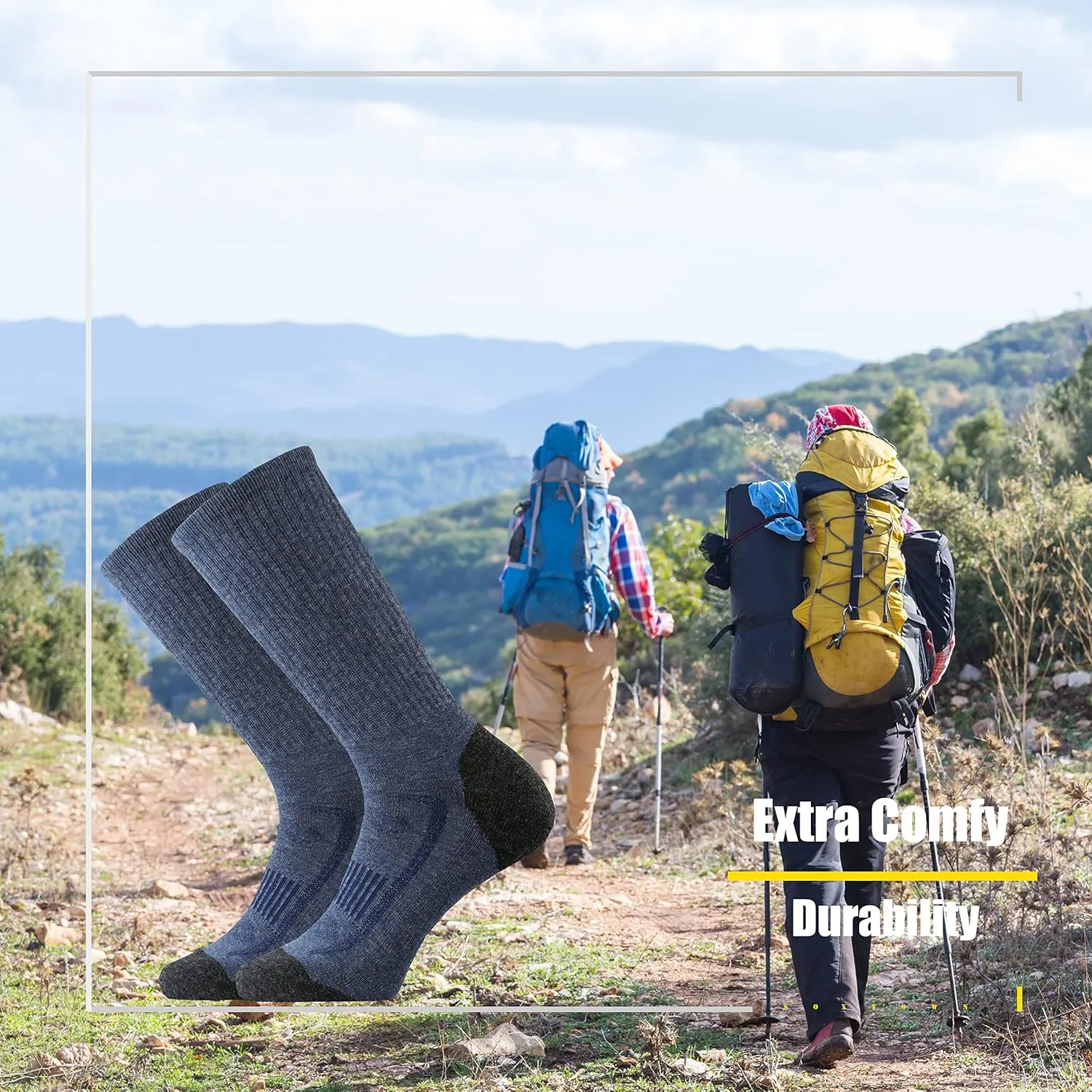 SOX TOWN Men's Merino Wool Cushion Crew Socks for Outdoor Hiking Hike Trail Performance Moisture Wicking Lightweight Summer