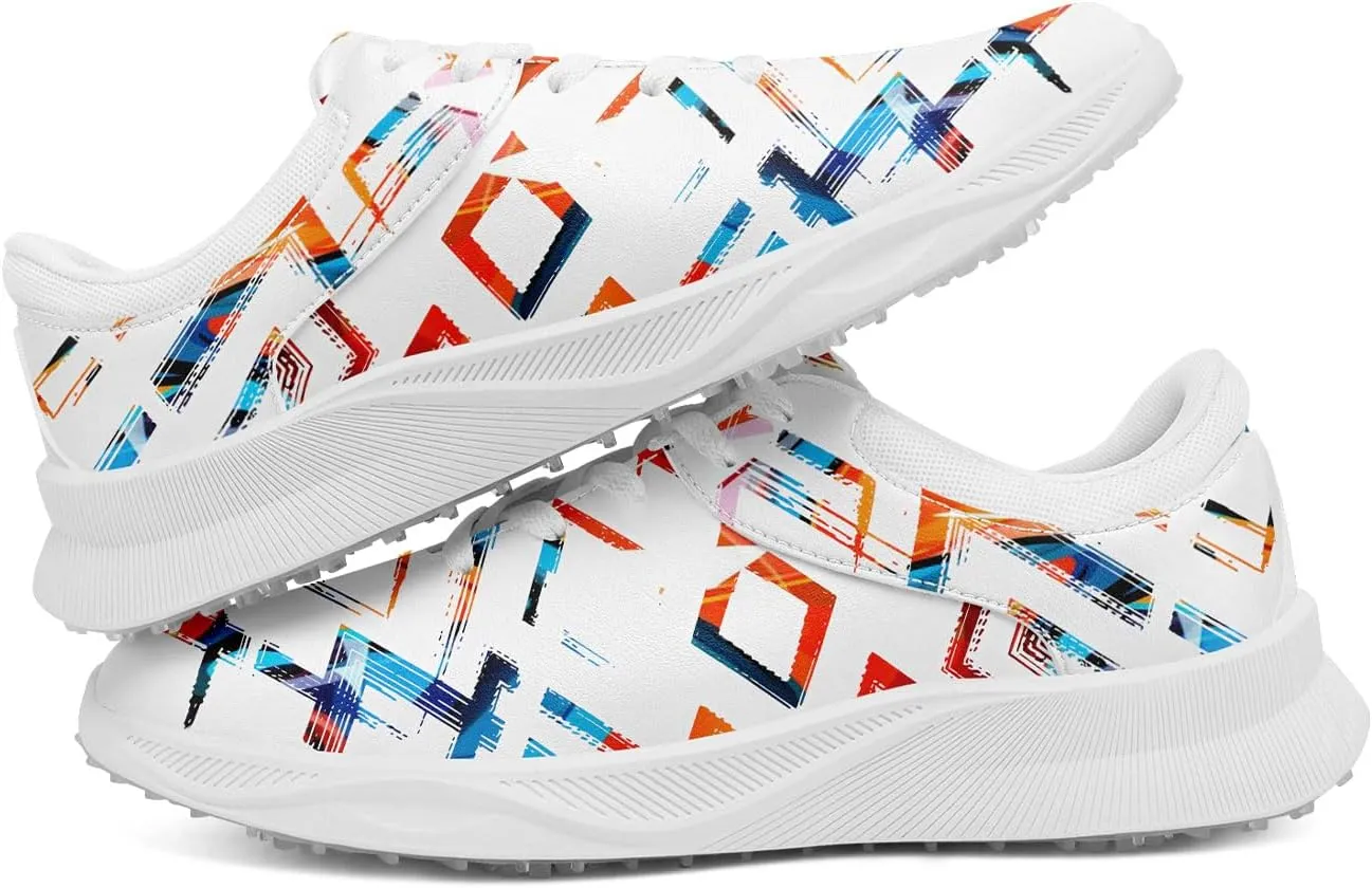 Spikeless Golf Shoes for Men & Women, Breathable Golf Sneakers Colorful Abstract Art Sports Walking Shoes Fashion Footwear