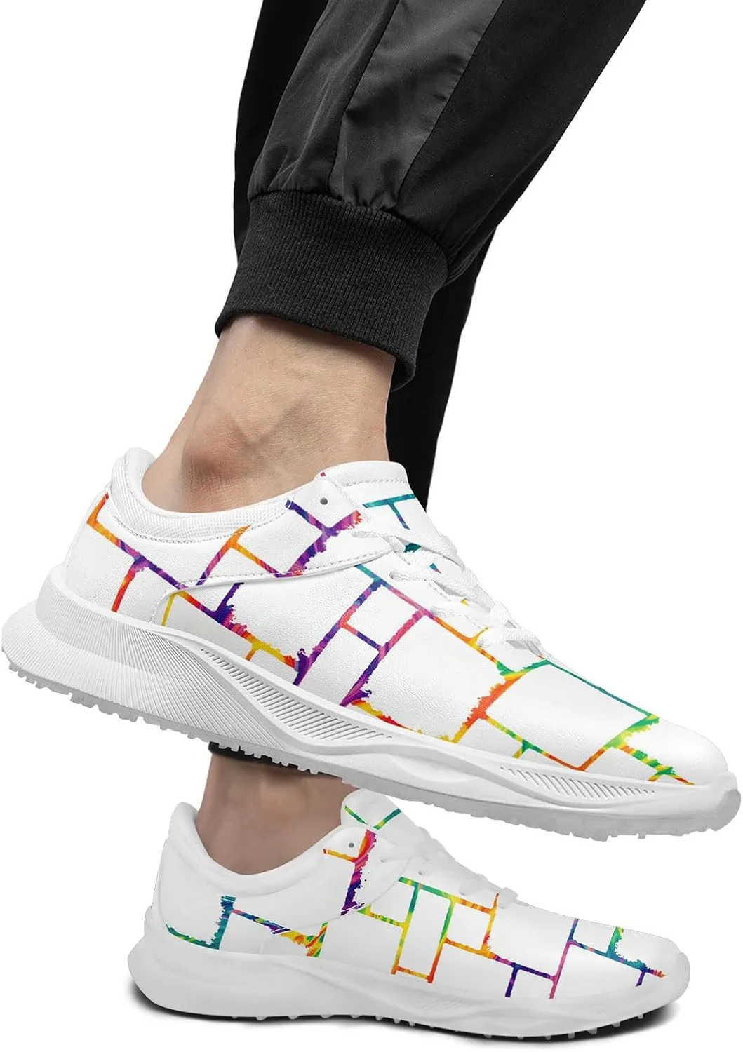 Spikeless Golf Shoes for Men & Women, Breathable Golf Sneakers Colorful Abstract Art Sports Walking Shoes Fashion Footwear