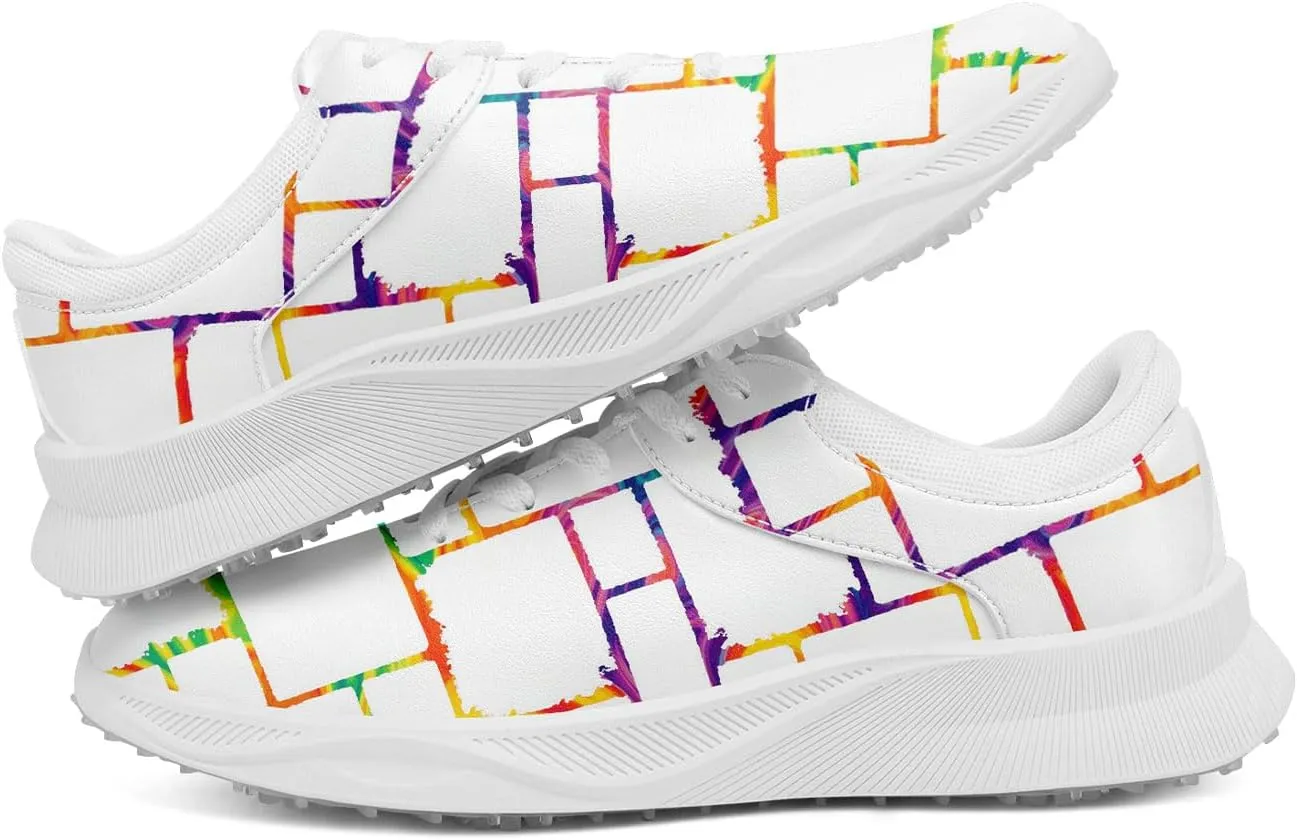 Spikeless Golf Shoes for Men & Women, Breathable Golf Sneakers Colorful Abstract Art Sports Walking Shoes Fashion Footwear