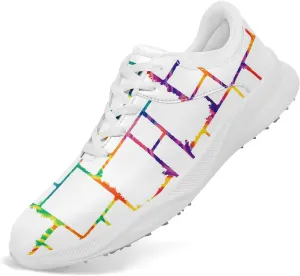 Spikeless Golf Shoes for Men & Women, Breathable Golf Sneakers Colorful Abstract Art Sports Walking Shoes Fashion Footwear