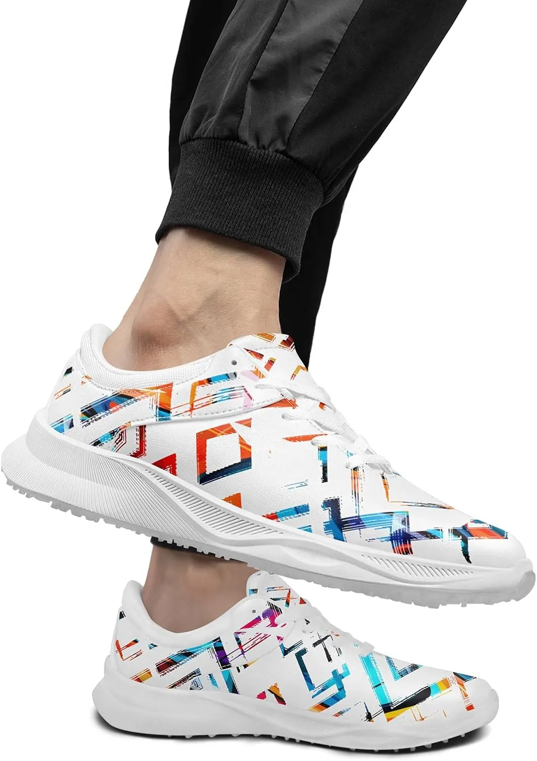 Spikeless Golf Shoes for Men & Women, Breathable Golf Sneakers Colorful Abstract Art Sports Walking Shoes Fashion Footwear
