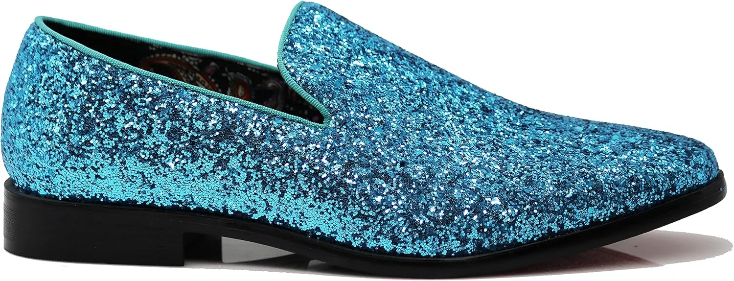 SPK04 Men's Vintage Glitter Dress Loafers Slip On Shoes Classic Tuxedo Dress Shoes