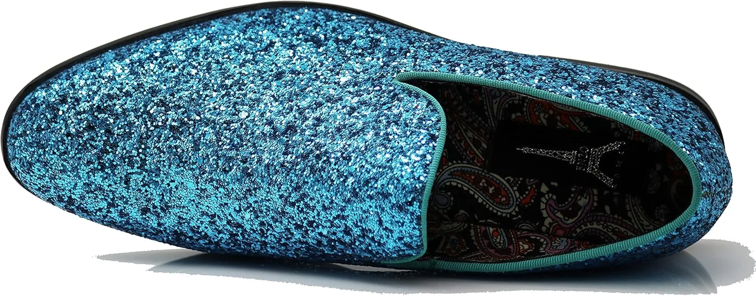 SPK04 Men's Vintage Glitter Dress Loafers Slip On Shoes Classic Tuxedo Dress Shoes