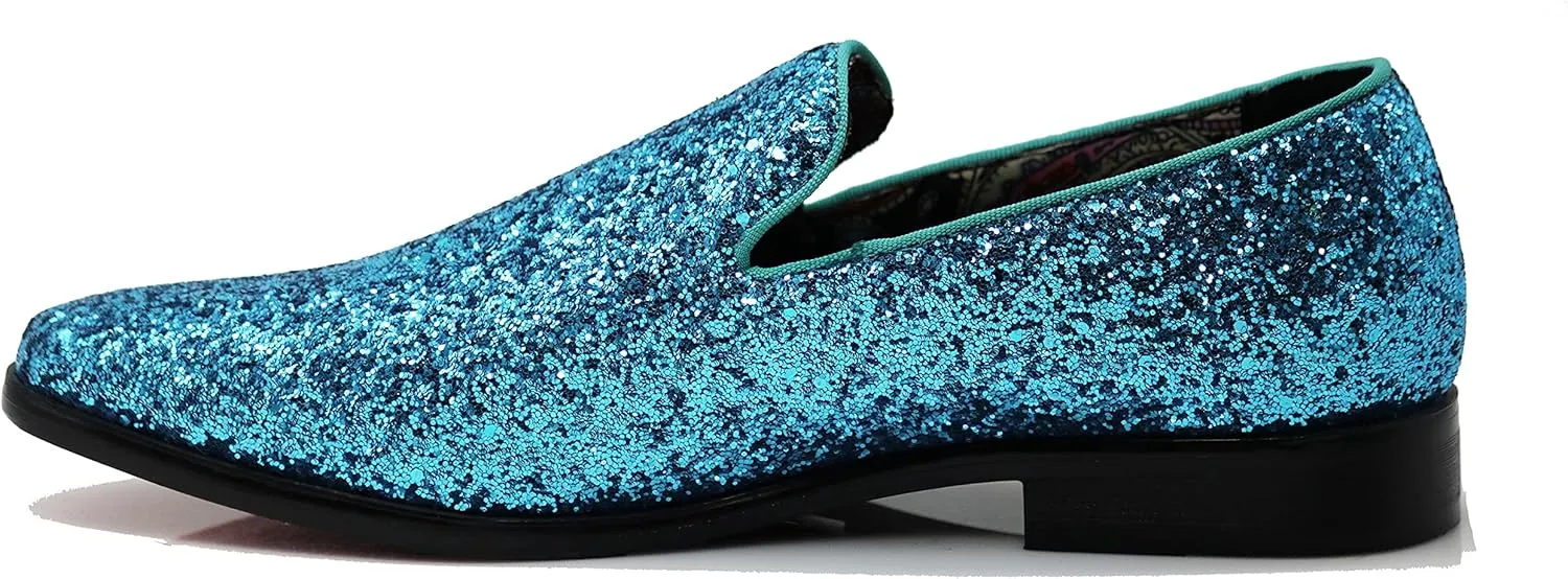 SPK04 Men's Vintage Glitter Dress Loafers Slip On Shoes Classic Tuxedo Dress Shoes