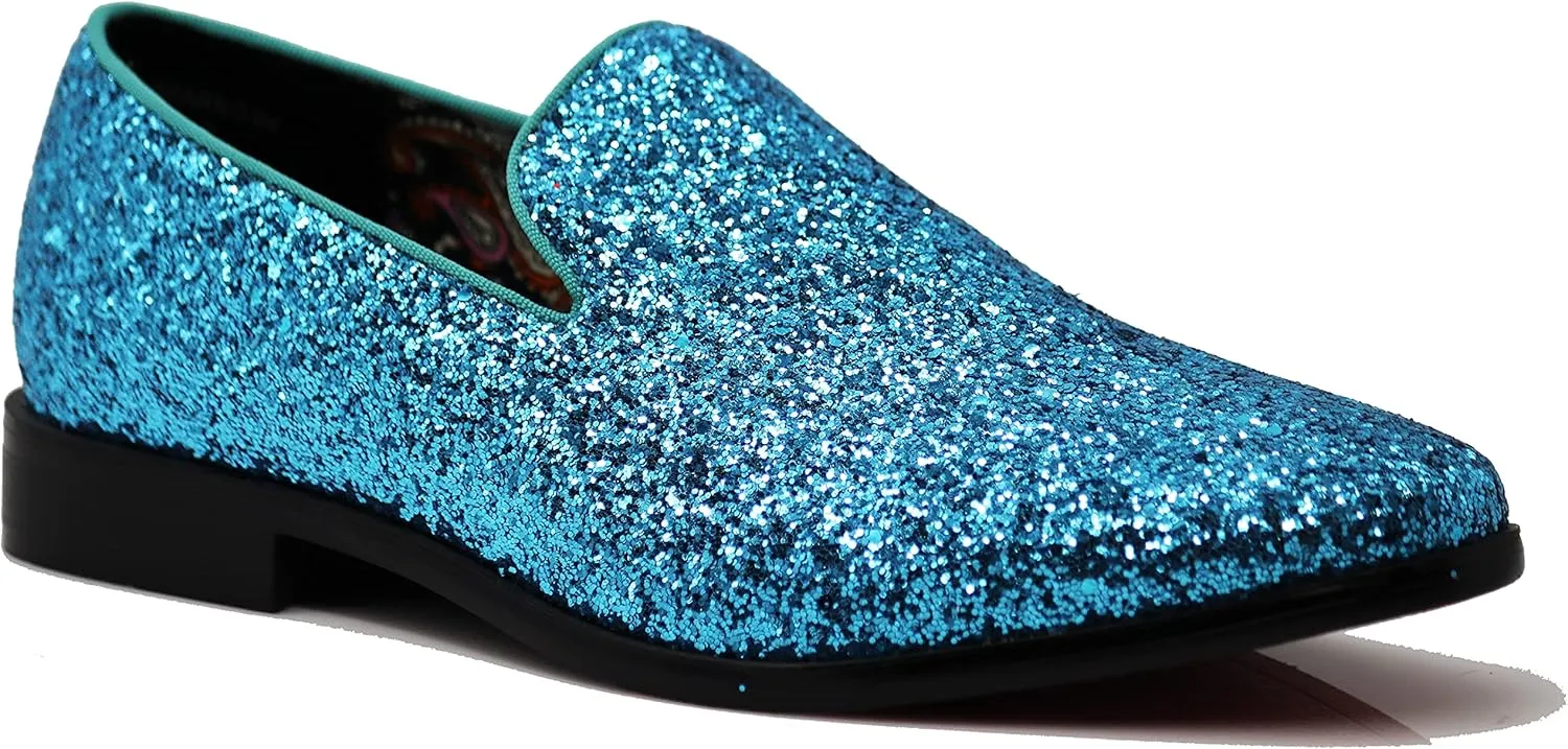 SPK04 Men's Vintage Glitter Dress Loafers Slip On Shoes Classic Tuxedo Dress Shoes