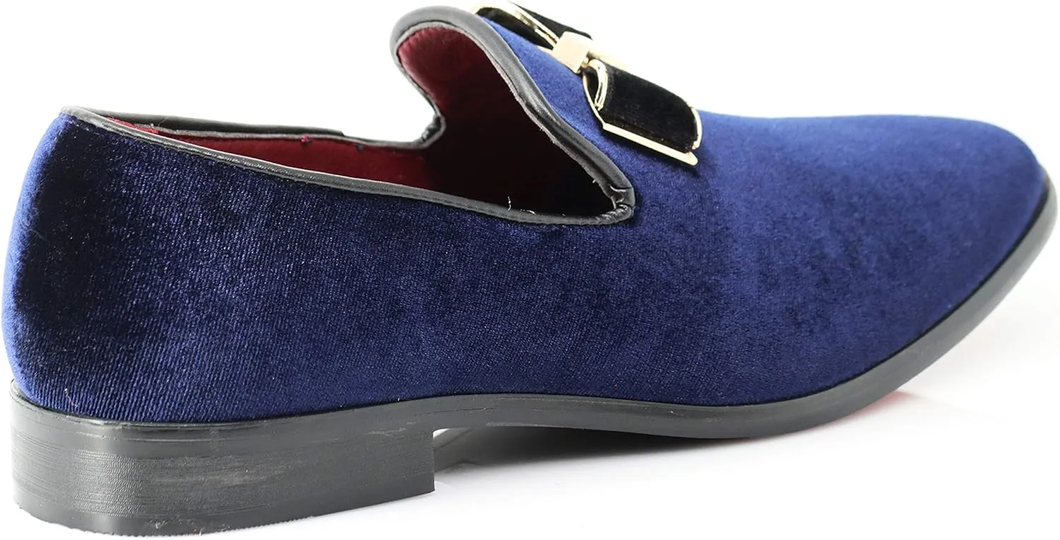 SPK23 Men's Vintage Bow Tie Velvet Dress Loafers Slip On Fashion Shoes Classic Tuxedo Formal Shoes