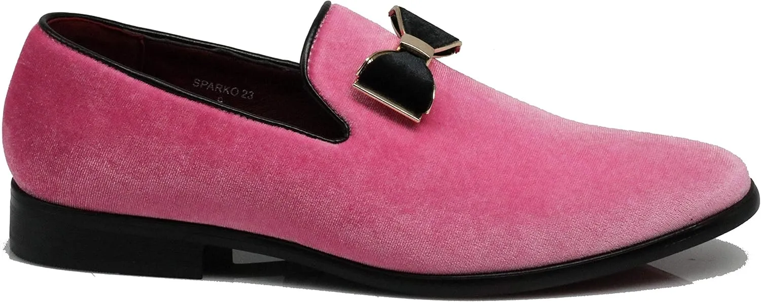 SPK23 Men's Vintage Bow Tie Velvet Dress Loafers Slip On Fashion Shoes Classic Tuxedo Formal Shoes