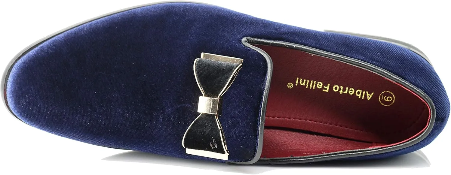 SPK23 Men's Vintage Bow Tie Velvet Dress Loafers Slip On Fashion Shoes Classic Tuxedo Formal Shoes