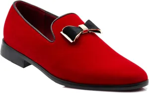 SPK23 Men's Vintage Bow Tie Velvet Dress Loafers Slip On Fashion Shoes Classic Tuxedo Formal Shoes