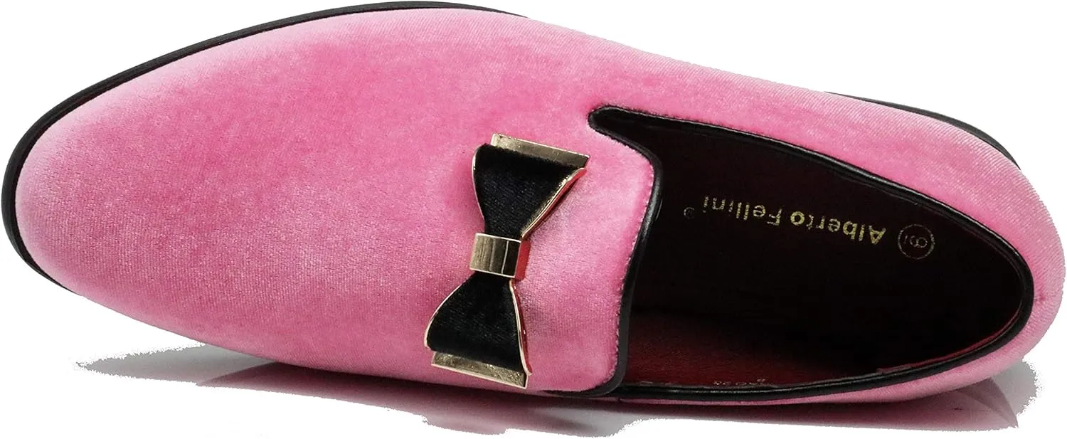SPK23 Men's Vintage Bow Tie Velvet Dress Loafers Slip On Fashion Shoes Classic Tuxedo Formal Shoes
