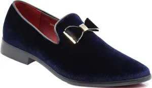 SPK23 Men's Vintage Bow Tie Velvet Dress Loafers Slip On Fashion Shoes Classic Tuxedo Formal Shoes