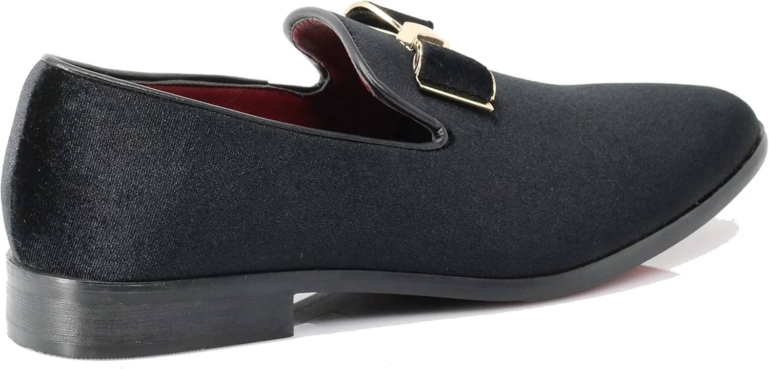 SPK23 Men's Vintage Bow Tie Velvet Dress Loafers Slip On Fashion Shoes Classic Tuxedo Formal Shoes