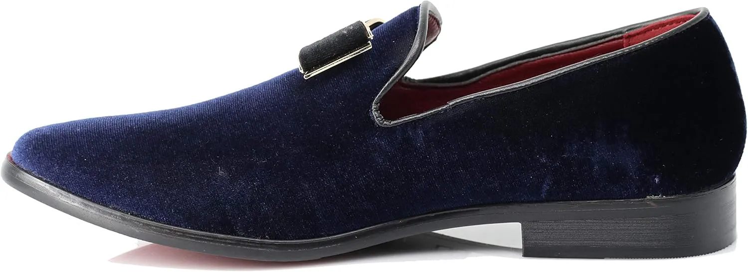 SPK23 Men's Vintage Bow Tie Velvet Dress Loafers Slip On Fashion Shoes Classic Tuxedo Formal Shoes