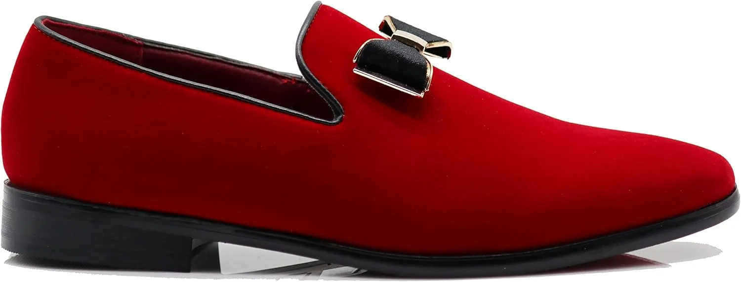 SPK23 Men's Vintage Bow Tie Velvet Dress Loafers Slip On Fashion Shoes Classic Tuxedo Formal Shoes