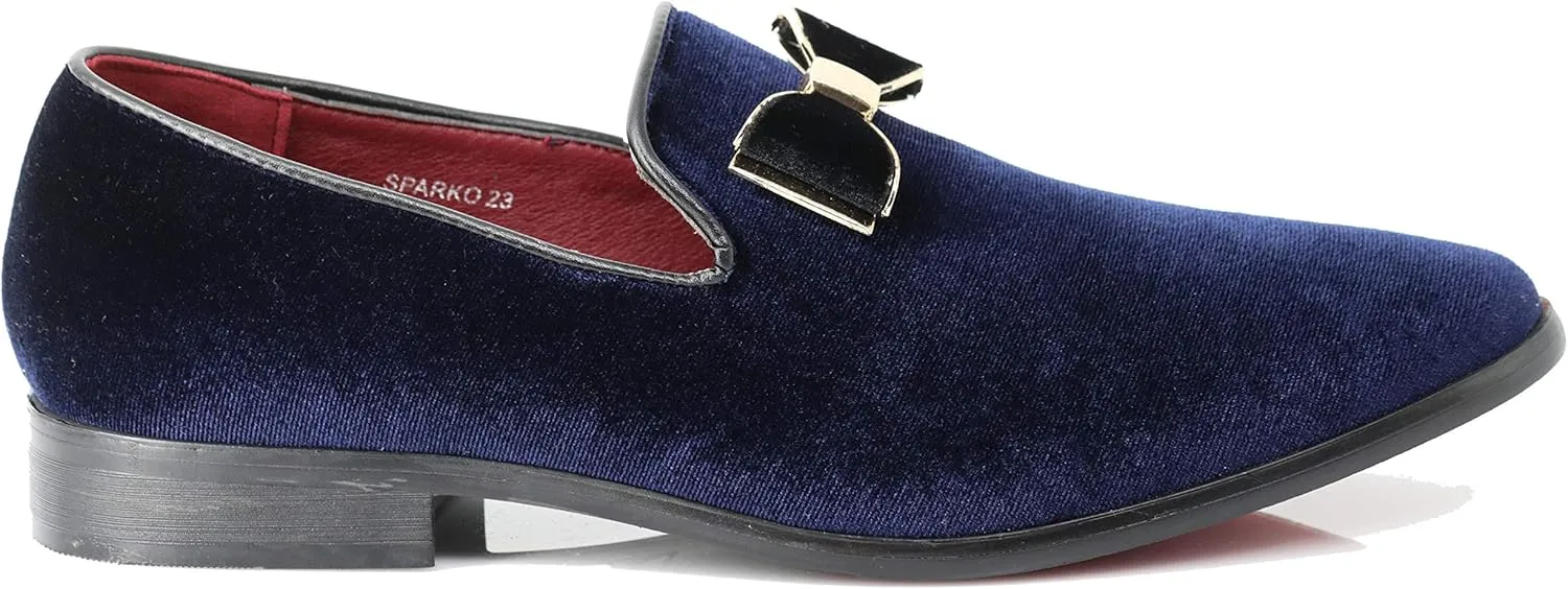 SPK23 Men's Vintage Bow Tie Velvet Dress Loafers Slip On Fashion Shoes Classic Tuxedo Formal Shoes