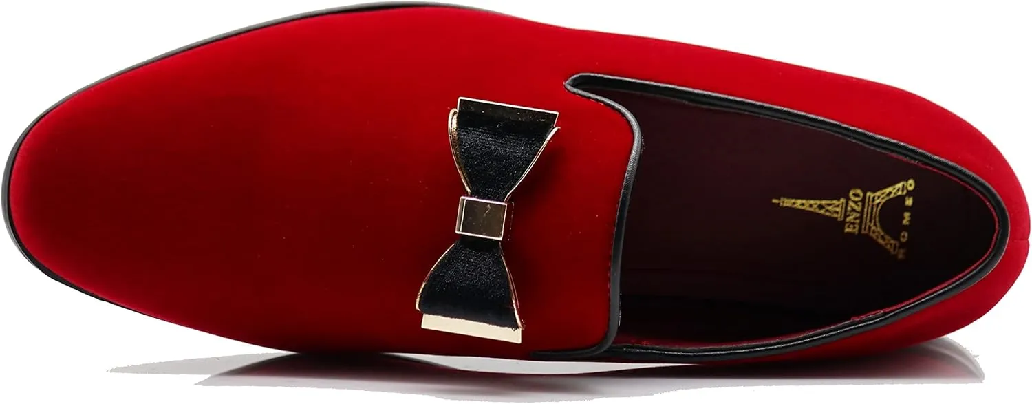 SPK23 Men's Vintage Bow Tie Velvet Dress Loafers Slip On Fashion Shoes Classic Tuxedo Formal Shoes