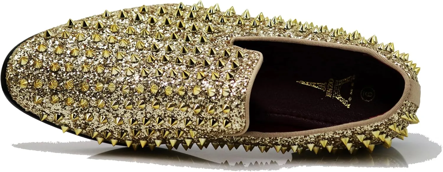 SPK70 Men's Vintage Spike Dress Loafers Slip On Fashion Shoes Classic Tuxedo Dress Shoes