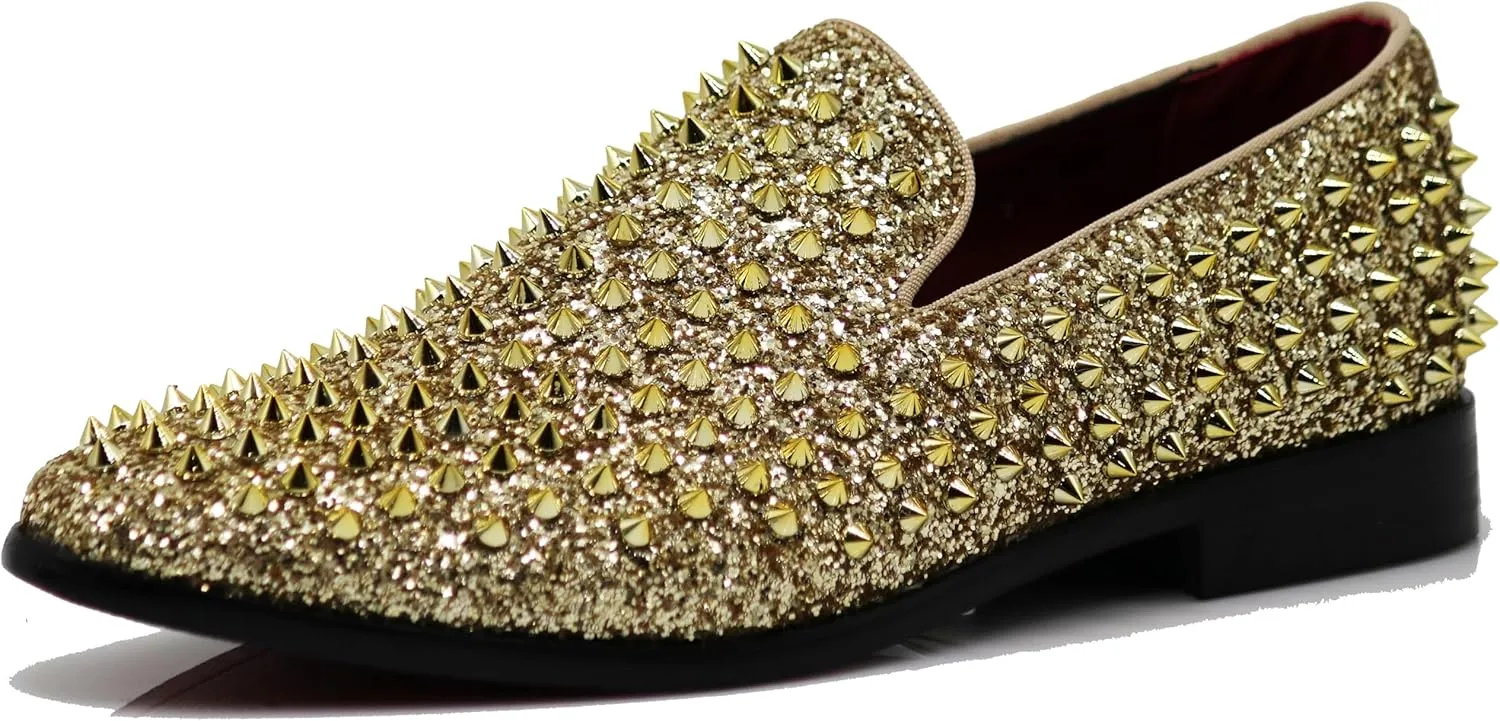 SPK70 Men's Vintage Spike Dress Loafers Slip On Fashion Shoes Classic Tuxedo Dress Shoes
