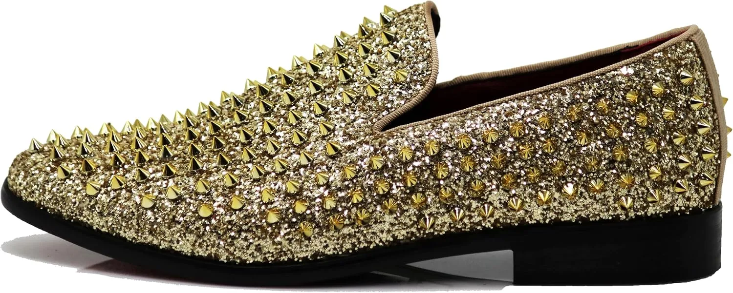 SPK70 Men's Vintage Spike Dress Loafers Slip On Fashion Shoes Classic Tuxedo Dress Shoes