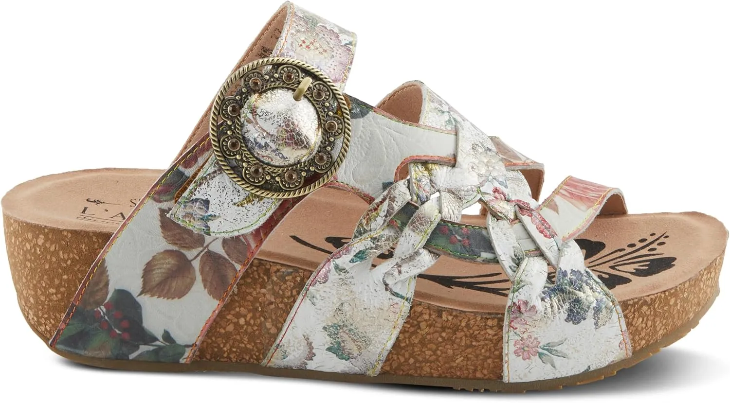 Spring Step L'Artiste Women's BRADY Hand-Painted Floral Cork Wedge Sandals