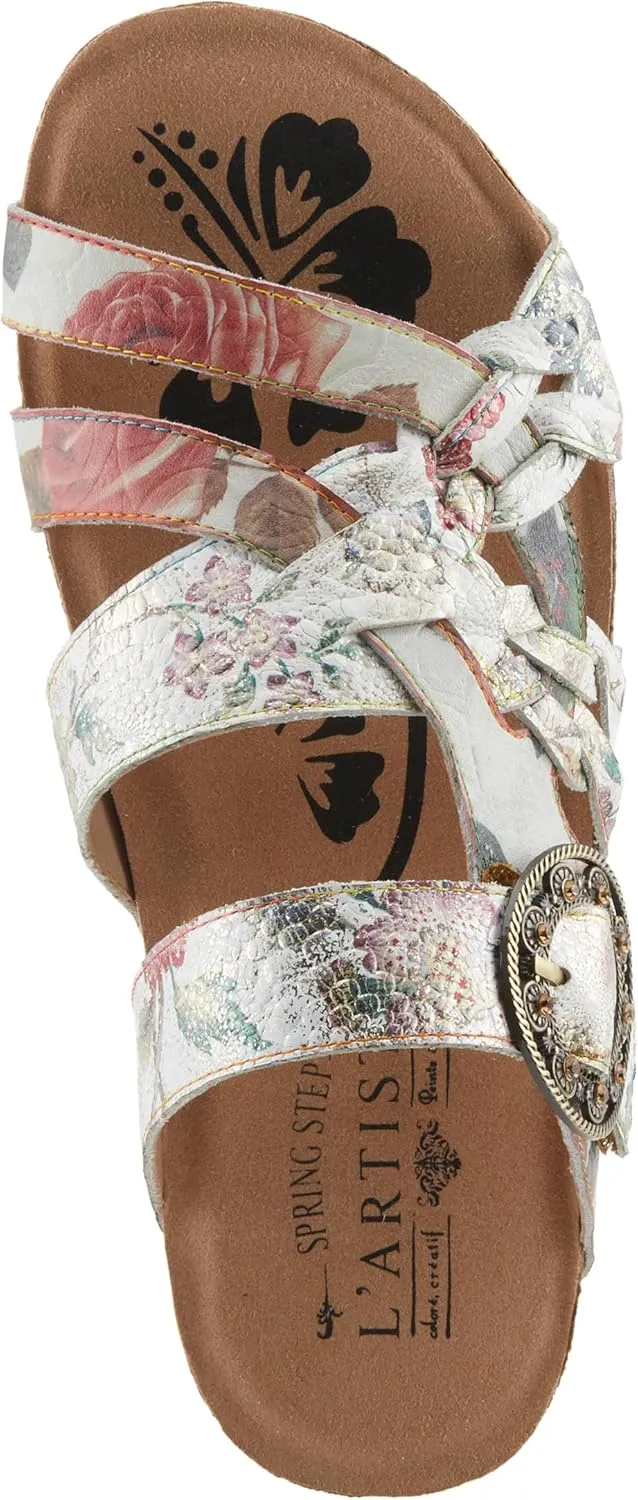 Spring Step L'Artiste Women's BRADY Hand-Painted Floral Cork Wedge Sandals