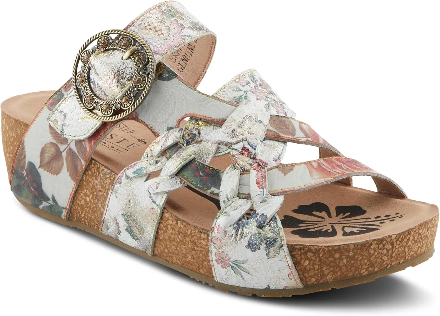 Spring Step L'Artiste Women's BRADY Hand-Painted Floral Cork Wedge Sandals