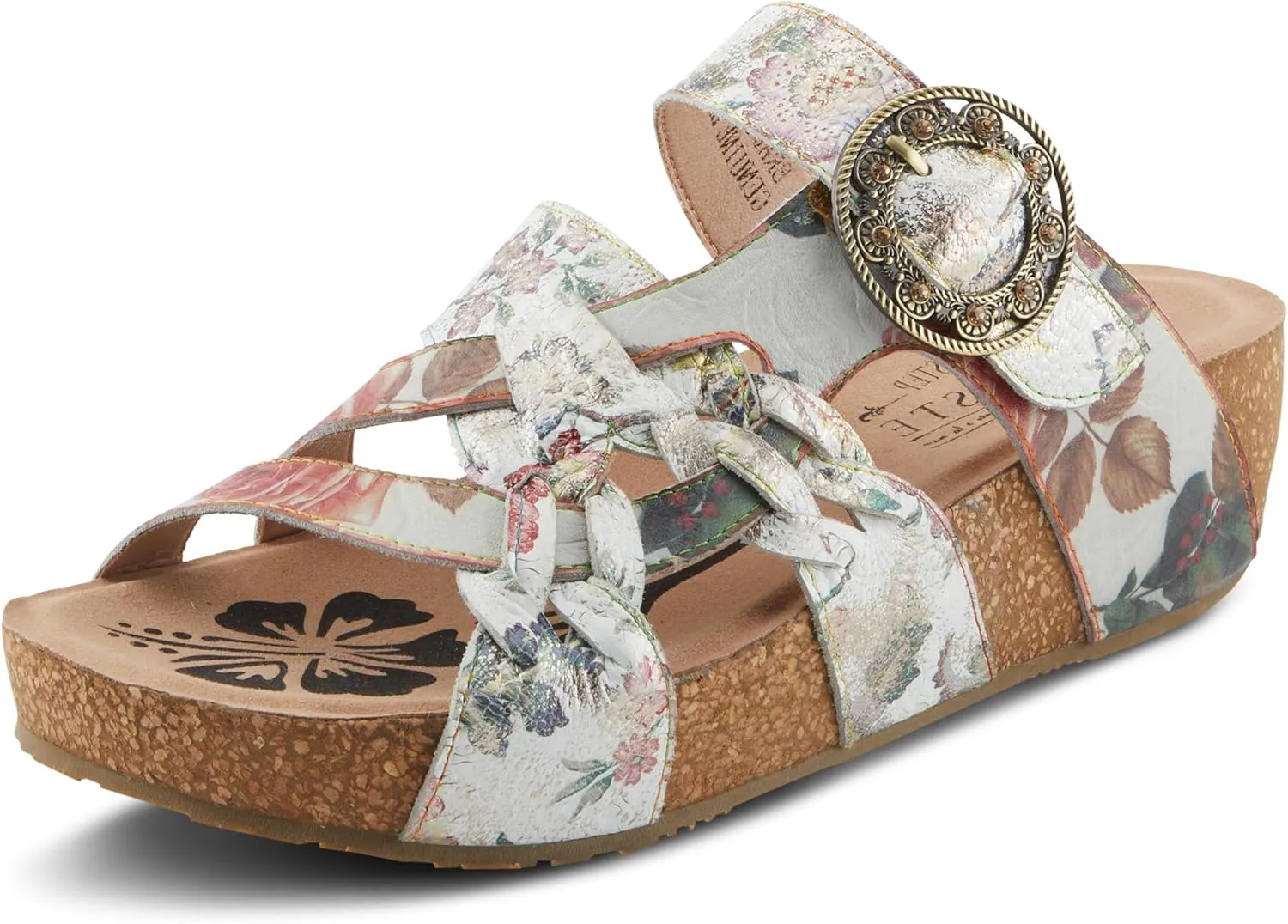 Spring Step L'Artiste Women's BRADY Hand-Painted Floral Cork Wedge Sandals