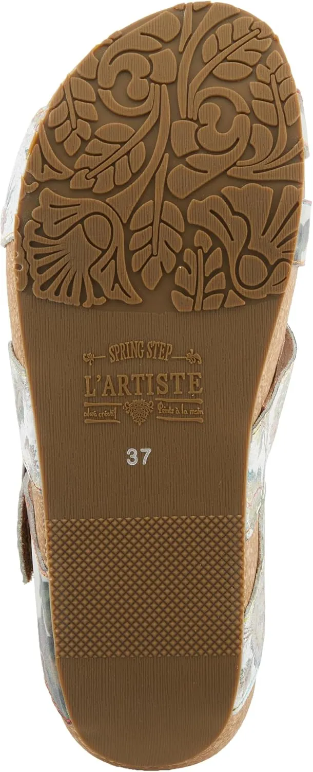 Spring Step L'Artiste Women's BRADY Hand-Painted Floral Cork Wedge Sandals