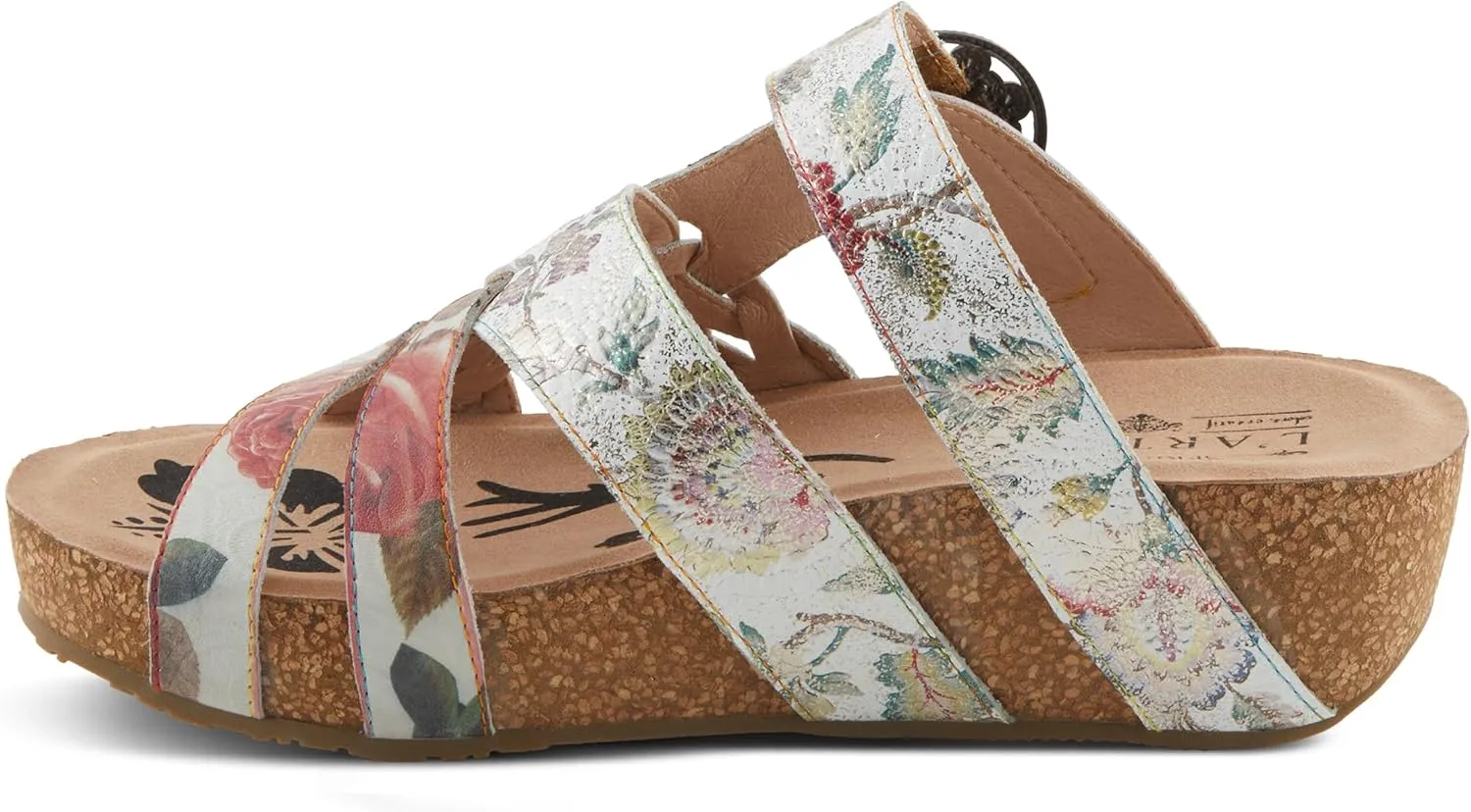 Spring Step L'Artiste Women's BRADY Hand-Painted Floral Cork Wedge Sandals