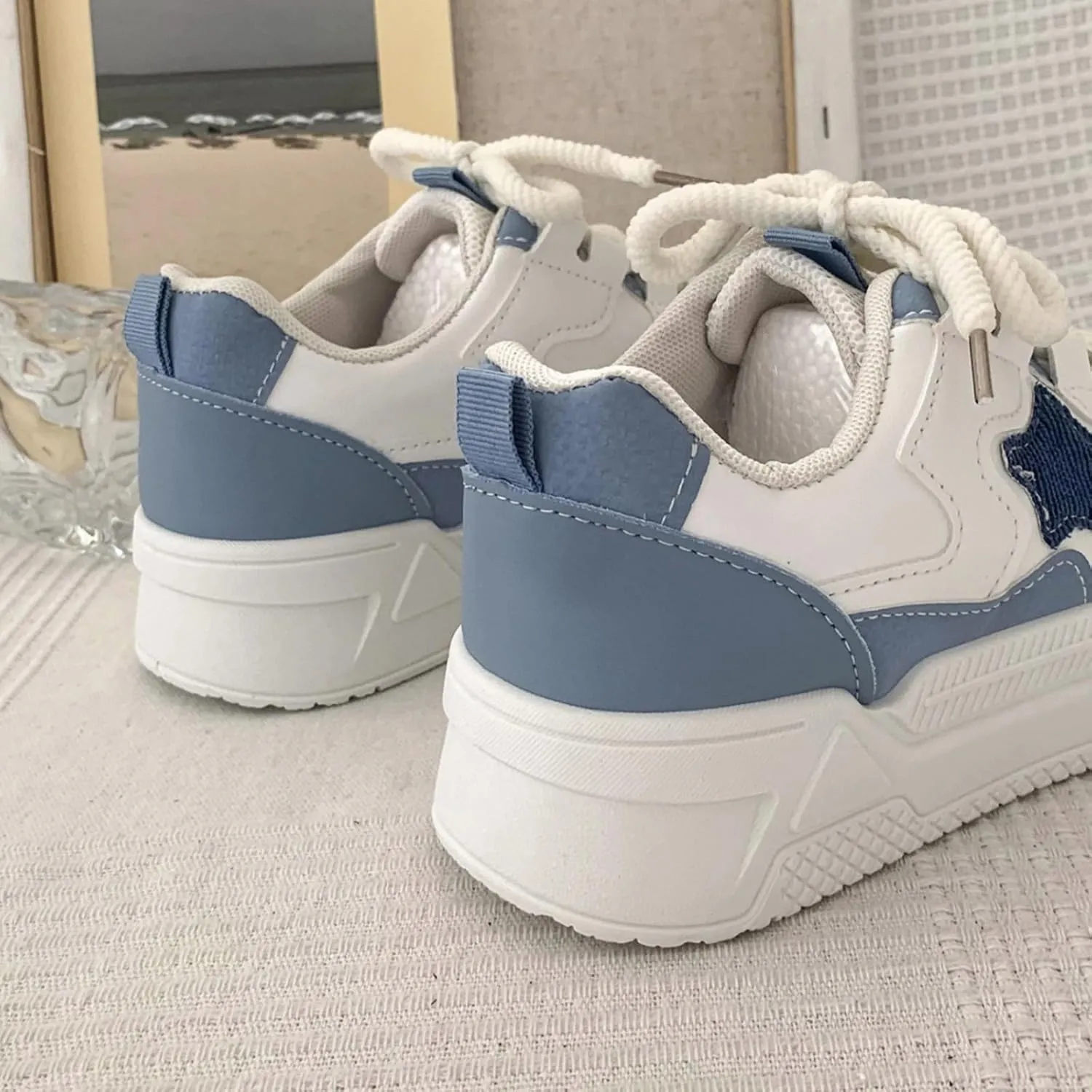 Star Patch Chunky Sneakers for Women Girl Teens, Sweet Preppy Skate Y2K Cute Platform Shoes, Height Boost, All Season