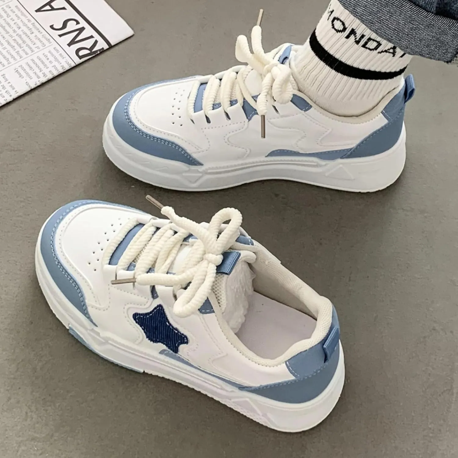 Star Patch Chunky Sneakers for Women Girl Teens, Sweet Preppy Skate Y2K Cute Platform Shoes, Height Boost, All Season