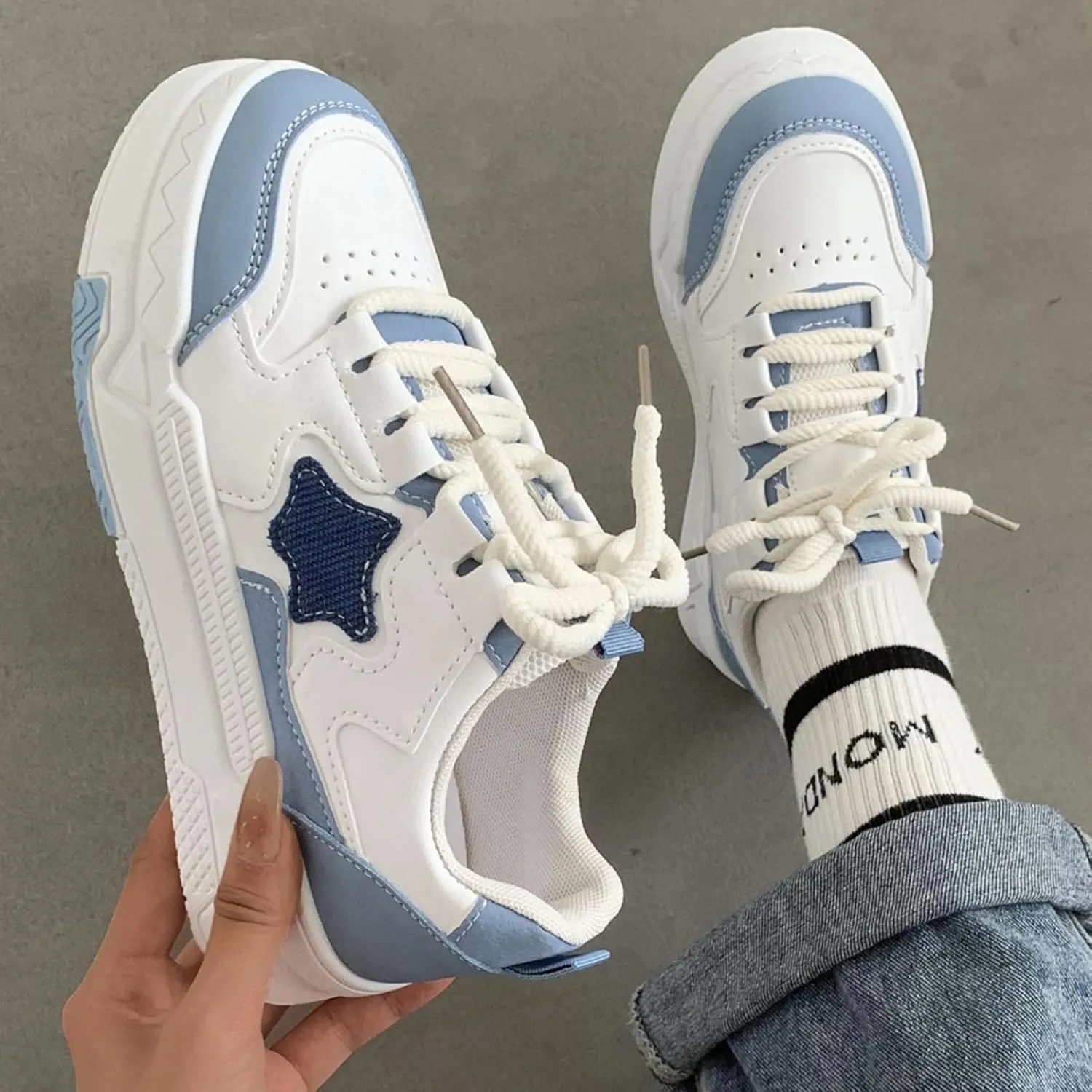 Star Patch Chunky Sneakers for Women Girl Teens, Sweet Preppy Skate Y2K Cute Platform Shoes, Height Boost, All Season