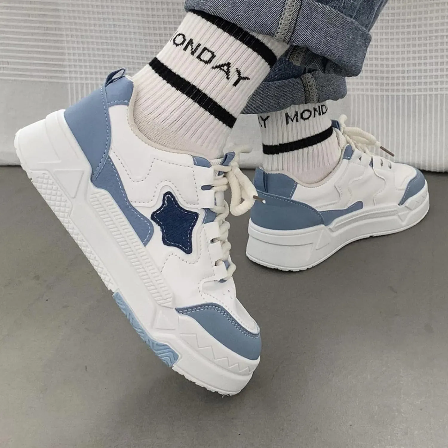 Star Patch Chunky Sneakers for Women Girl Teens, Sweet Preppy Skate Y2K Cute Platform Shoes, Height Boost, All Season