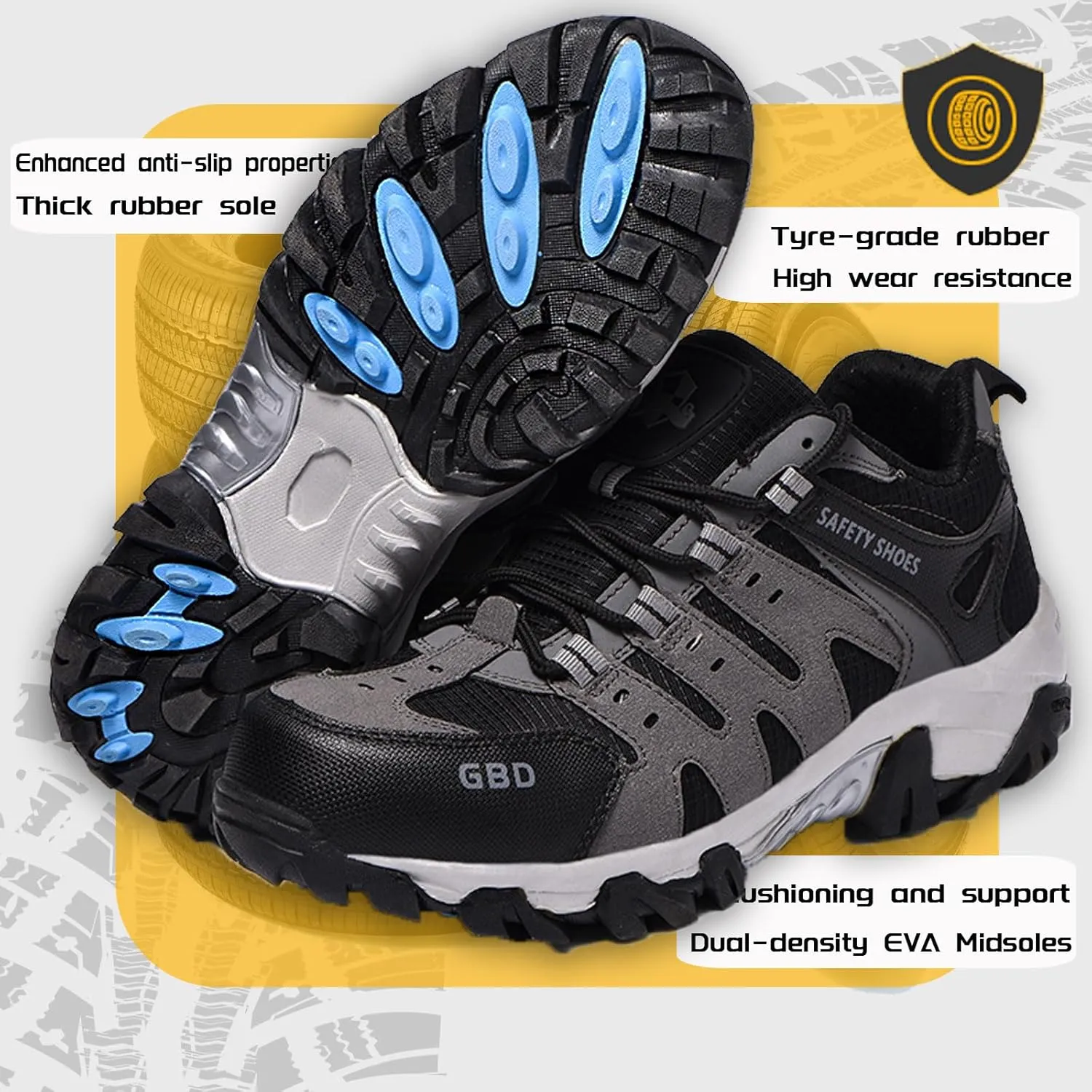 Steel Toe Shoes for Men Lightweight Puncture Proof Slip Resistant Composite Toe Safety Work Shoes for Industrial Construction