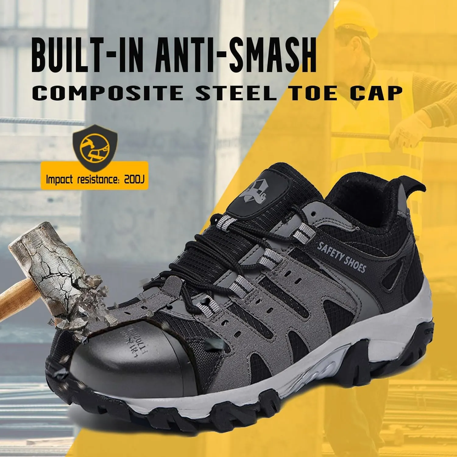 Steel Toe Shoes for Men Lightweight Puncture Proof Slip Resistant Composite Toe Safety Work Shoes for Industrial Construction