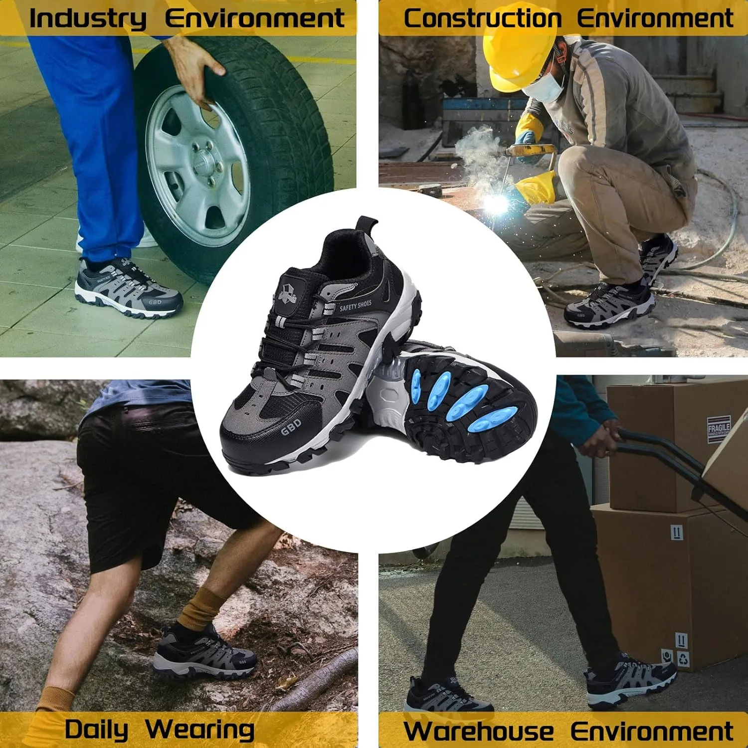 Steel Toe Shoes for Men Lightweight Puncture Proof Slip Resistant Composite Toe Safety Work Shoes for Industrial Construction