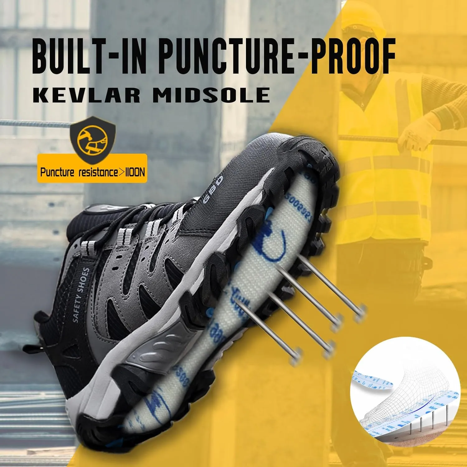 Steel Toe Shoes for Men Lightweight Puncture Proof Slip Resistant Composite Toe Safety Work Shoes for Industrial Construction
