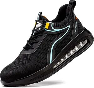 Steel Toe Shoes for Men Work Shoes Lightweight Safety Sneakers Air Cushion Construction Work Shoes for Men Composite Toe Safety Shoes Comfortable Puncture Proof Slip On Work Shoes