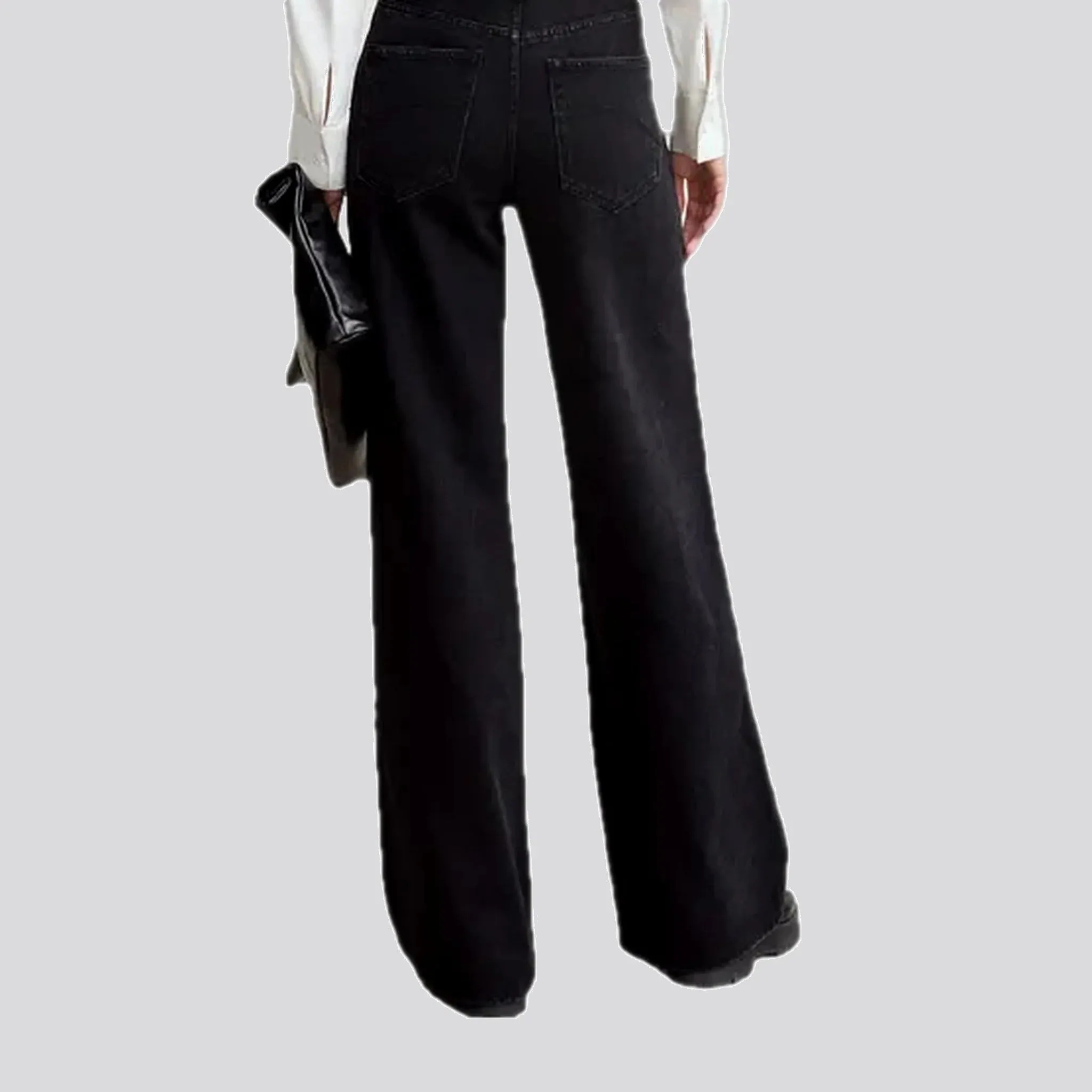 Straight-fit wide one-tone women's jeans