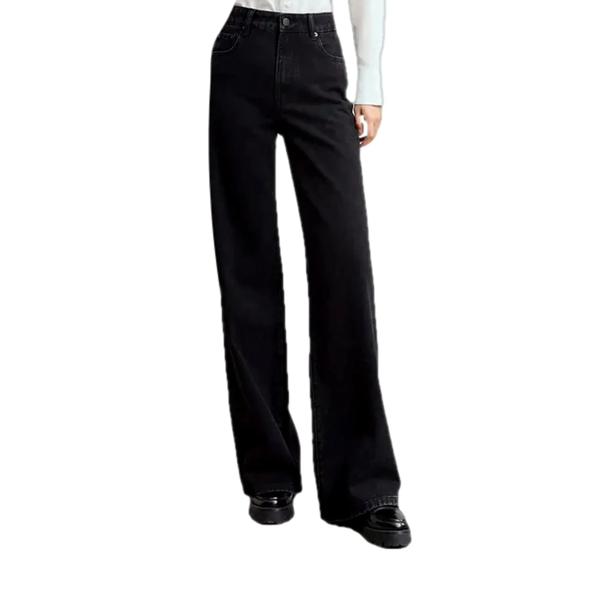 Straight-fit wide one-tone women's jeans