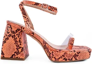 Such Flirt Snake Print Triangular Block Heel Sandals