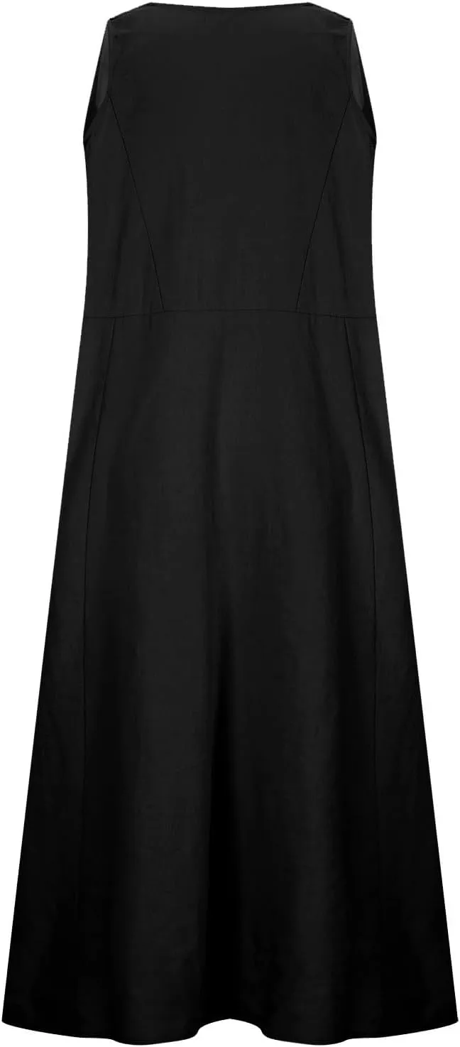 Summer Dress Women 2025 Casual Cotton Linen Tank Dresses Maxi Long Graphic Sundress w Pockets Beach Vacation Outfit