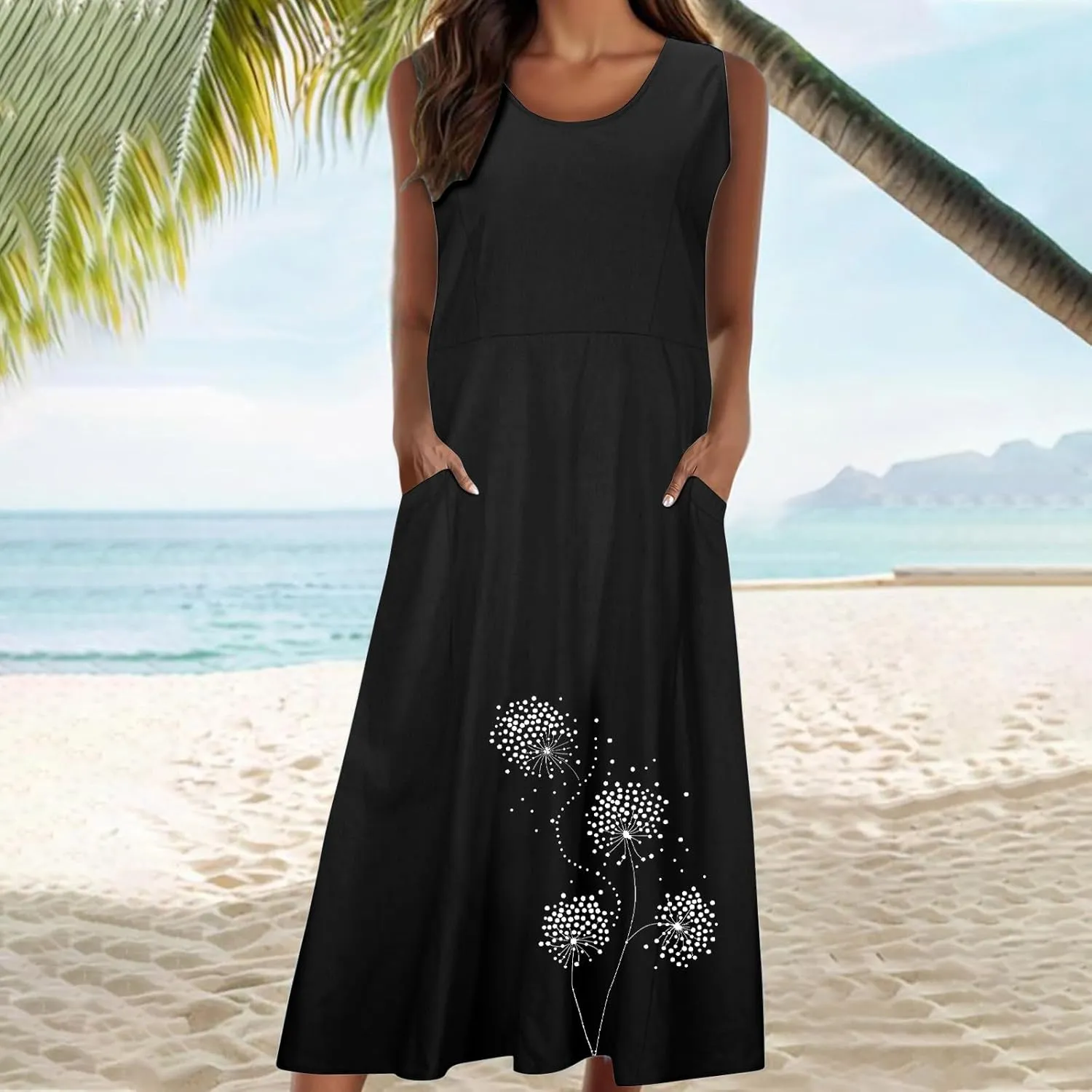 Summer Dress Women 2025 Casual Cotton Linen Tank Dresses Maxi Long Graphic Sundress w Pockets Beach Vacation Outfit
