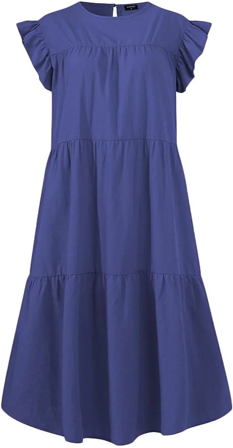 Summer Dresses for Women 2023,Plus Size Casual Cute Babydoll Dress,Tiered Ruffle Flowy Boho Beach Sundress