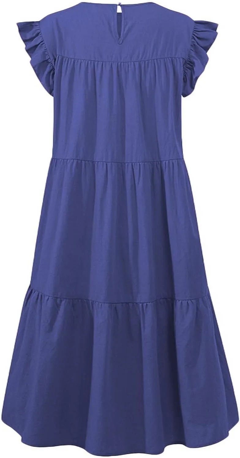 Summer Dresses for Women 2023,Plus Size Casual Cute Babydoll Dress,Tiered Ruffle Flowy Boho Beach Sundress