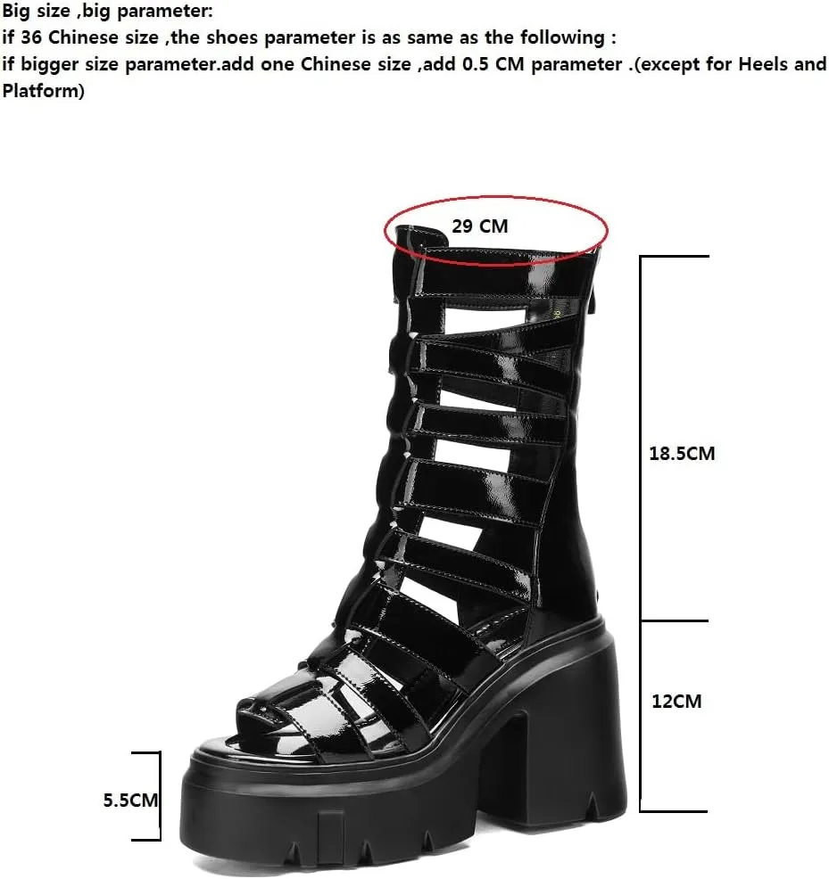 Summer Slim 12 CM Thick Super High Heels Platform Peep Toe Cut Out Narrow Band Zipper Genuine Leather Women Gladiator Sandals