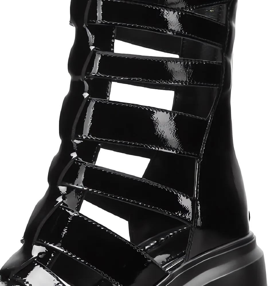 Summer Slim 12 CM Thick Super High Heels Platform Peep Toe Cut Out Narrow Band Zipper Genuine Leather Women Gladiator Sandals