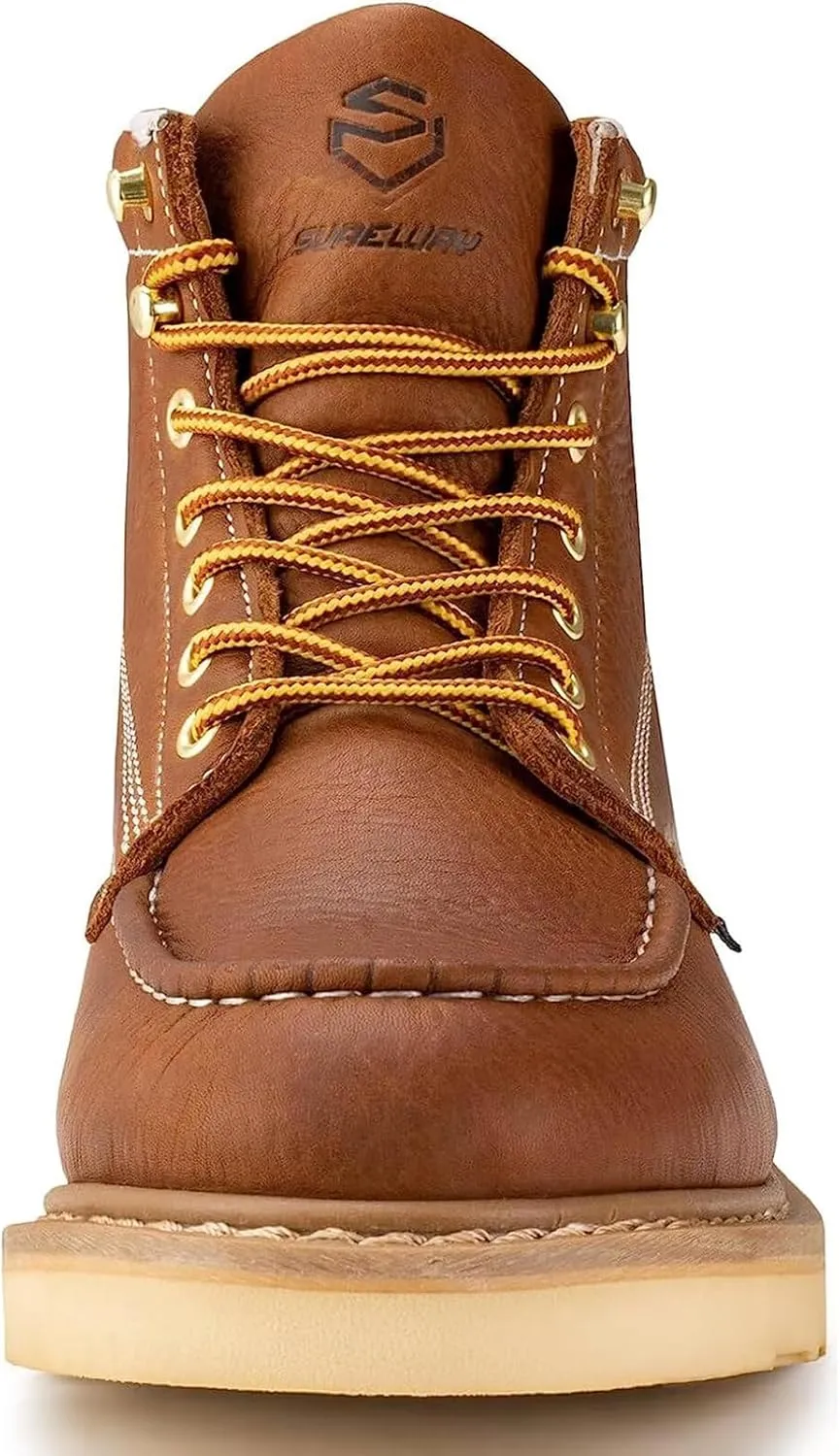 SUREWAY 6 in Mens Soft Toe Work Boots for Men-Full Grain Leather,Goodyear,Non-Slip EH Safety Industial Construction Wedge Moc Toe Work Boots/Shoes